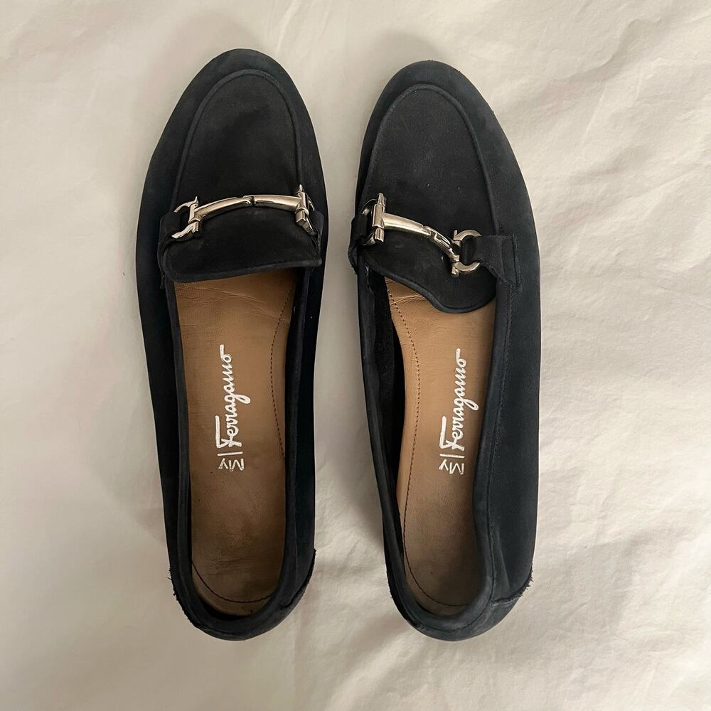 My Ferragamo Navy Suede Loafers Size 7